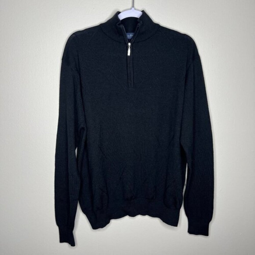 Linea Rosso Signature Men's Black‎ Wool 1/4 Zip Sweater L Soft Merino Wool